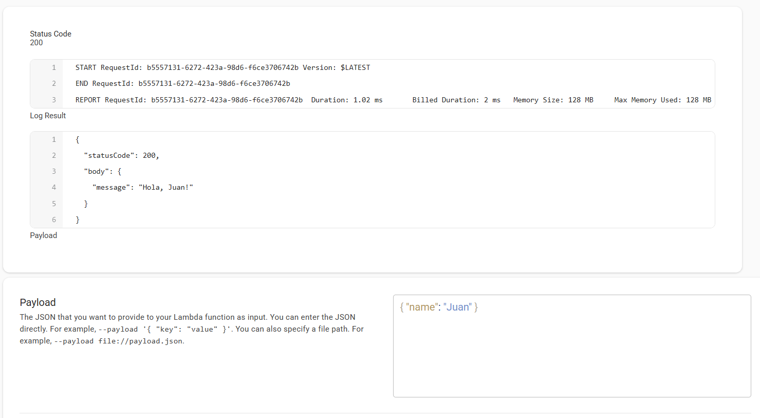 Payload de Lambda en LocalStack Web